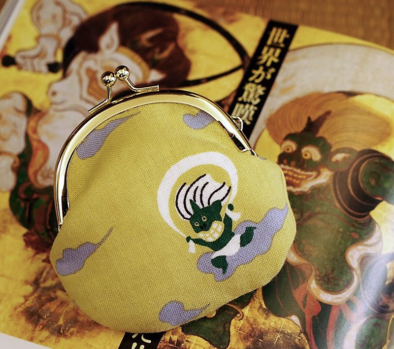 【神话】风神雷神小口金包 - 零钱包 - 棉．麻 黄色