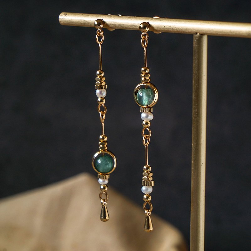 石英岩玉珍珠贵族耳环 - 可制作夹式 - 耳环/耳夹 - 铜/黄铜 金色