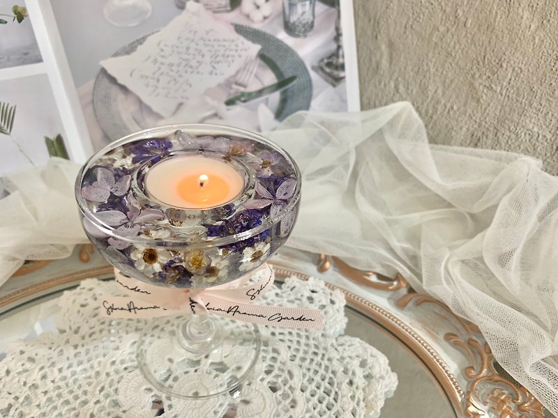 法式干燥花烛台杯 - 紫嫣花园 - 蜡烛/烛台 - 玻璃 紫色