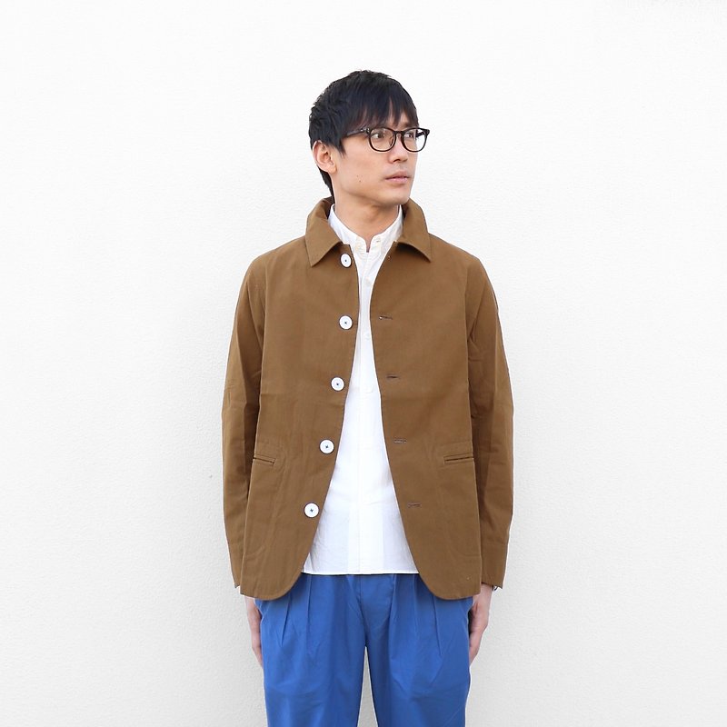 コットンボイルカバーオールジャケット・ユニセックスsize2 - 男装外套 - 棉．麻 咖啡色
