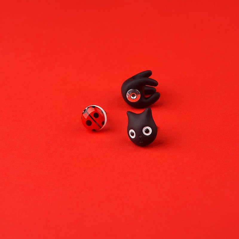 Black Cat Earrings - Polymer Clay Earrings, Fake Gauge / Fake Plug / Kawaii Gift - 耳环/耳夹 - 粘土 黑色