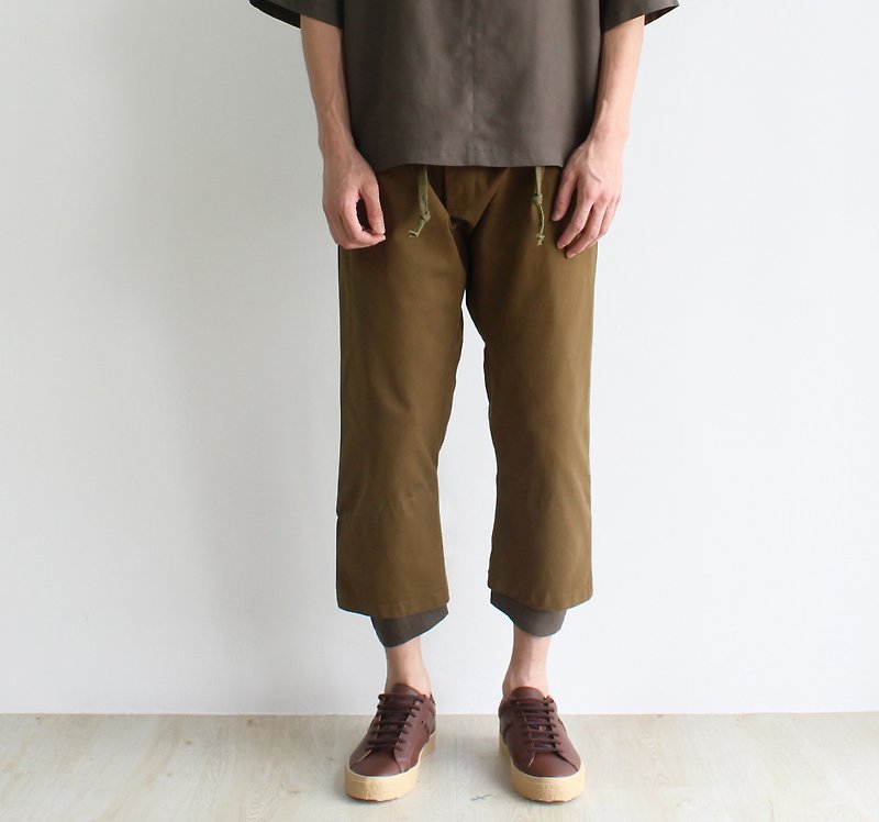 双裤脚Chino (枫叶橄榄色) - 男士长裤 - 棉．麻 咖啡色
