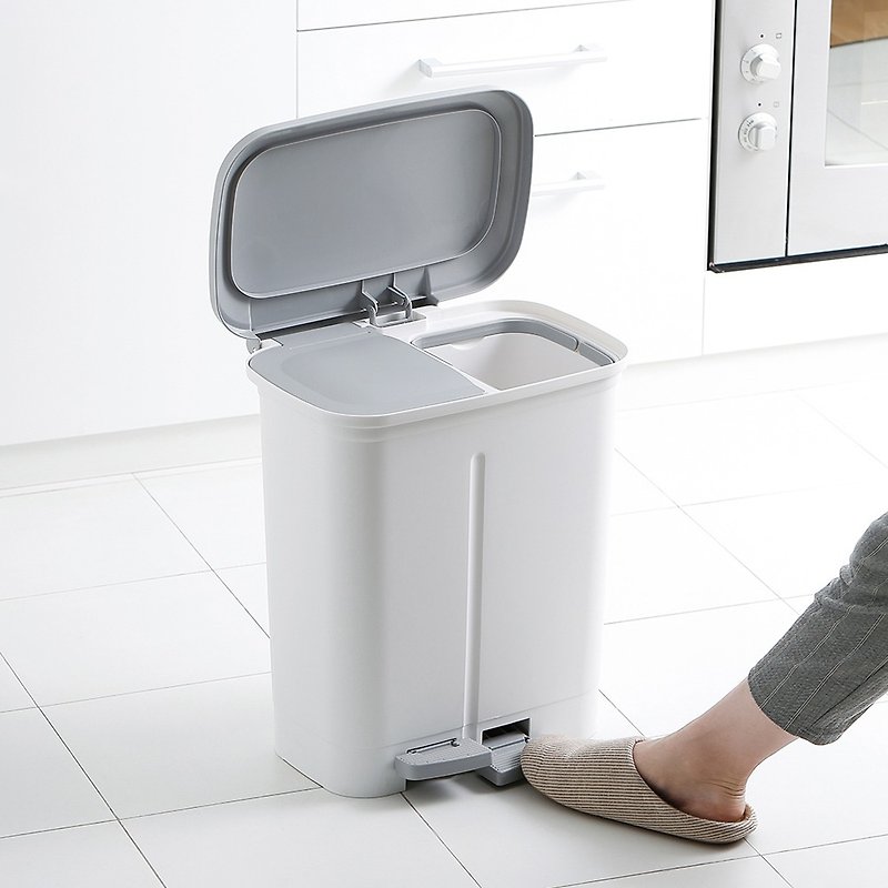 绝版品 日本天马 dustio分类脚踏抗菌双盖垃圾桶(宽型)-20L - 垃圾桶 - 塑料 