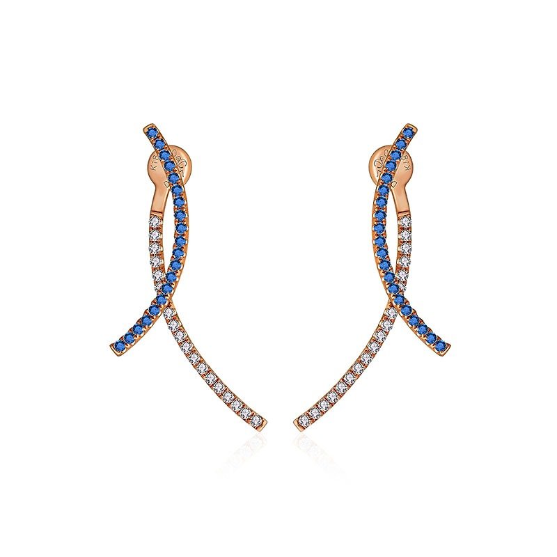 18k双弧形蓝宝石钻石耳环 - 耳环/耳夹 - 宝石 蓝色