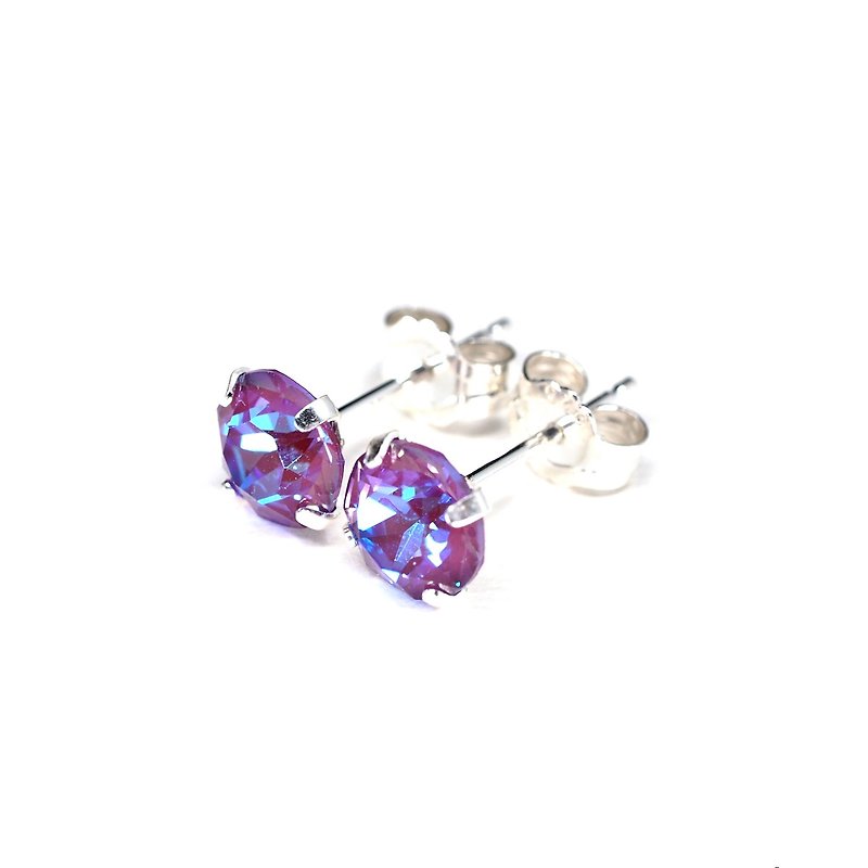 Sparkly Purple Swarovski Crystal Earrings, Sterling Silver, 6mm Round, 女性耳環 - 耳环/耳夹 - 纯银 紫色