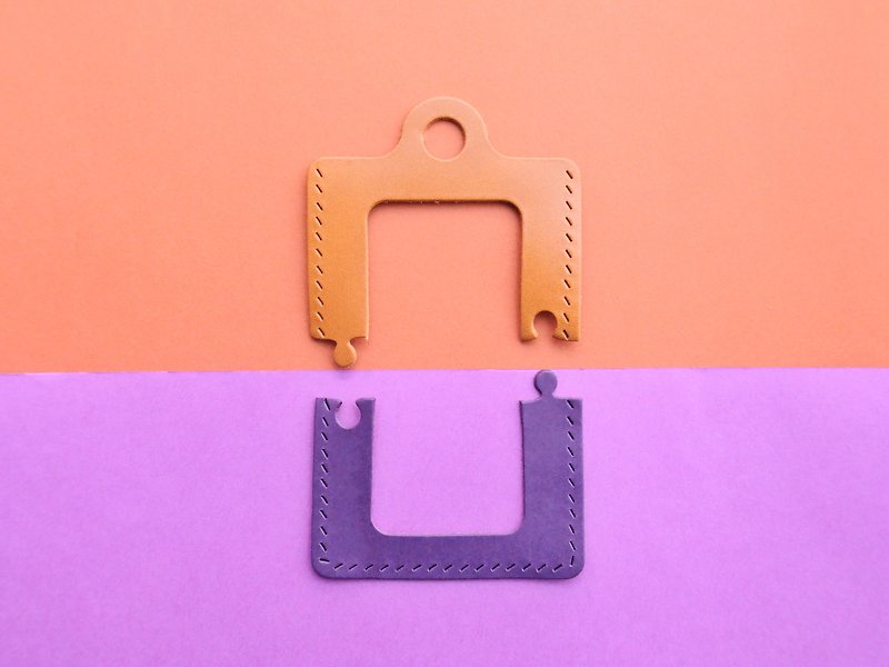 经典砌图双色证件套—橘棕 x 深紫 TAN x  PURPLE  好好缝 皮革材料包 免费刻字 手工包 砌图 puzzle 情侣礼物 卡夹 咭套 证件套 证件夹 - 证件套/卡套 - 真皮 紫色