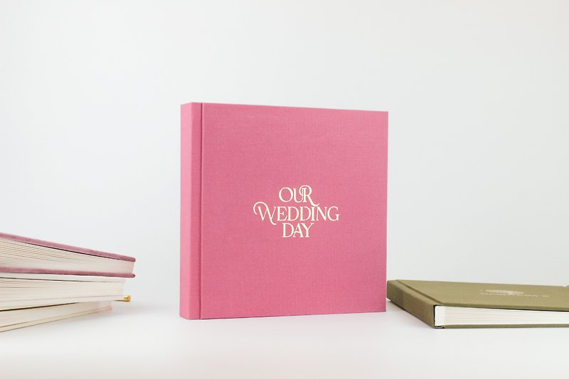 粉红婚礼留言本和相册，带有金色字母郁金香粉色麻个人 - 相簿/相册 - 纸 粉红色