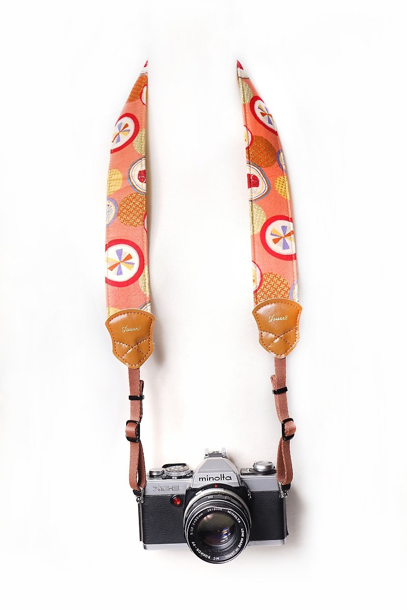4.0减压相机背带-橘彩球-日和烟花红-圆点控 - 相机 - 棉．麻 橘色