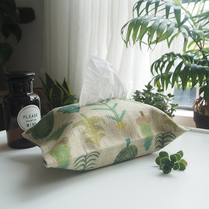 森林植物系小树棉麻 手工制作 面纸盒 纸巾盒  纸巾袋 小款 - 收纳用品 - 棉．麻 绿色