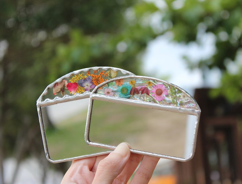 随身双面镜 (大) | 镶嵌玻璃 | 干花 | 手工制作 - 其他 - 玻璃 多色