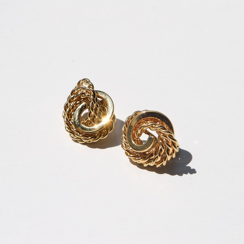 【蛋植物古着】昭和复古夹式金属古董耳环 - 耳环/耳夹 - 其他金属 金色