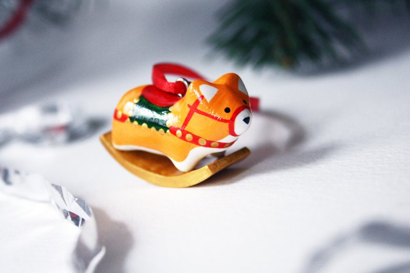 Welsh Corgi Dog Santa Claus Ornament Christmas Tree - 玩偶/公仔 - 粘土 白色