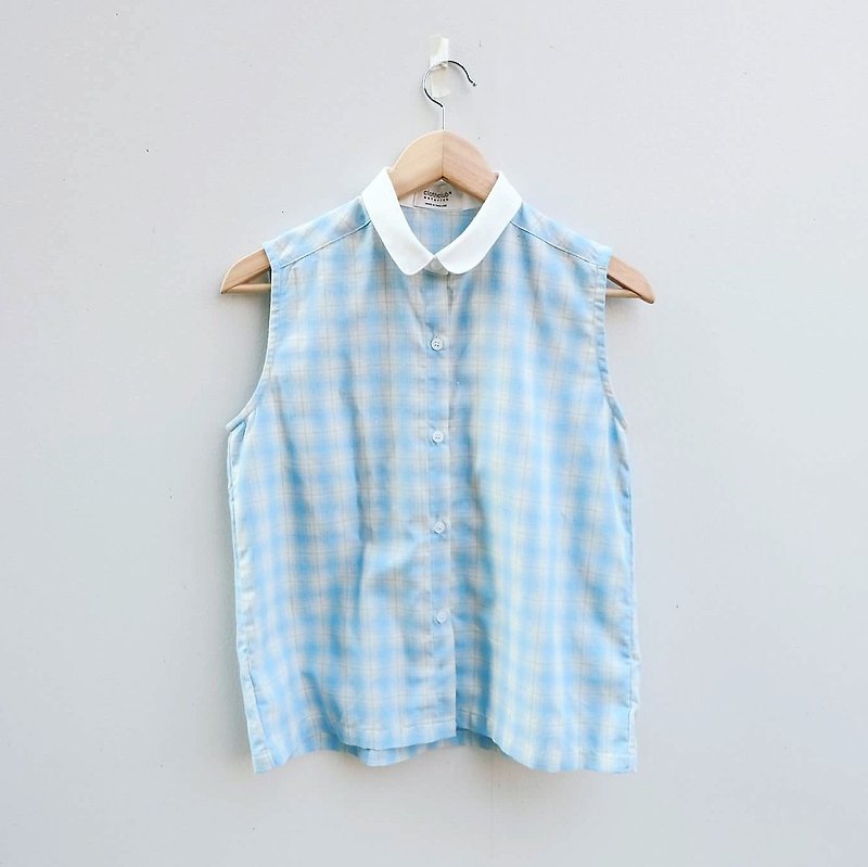 cc sleeveless shirt : Tartan Blue - 女装背心 - 棉．麻 蓝色