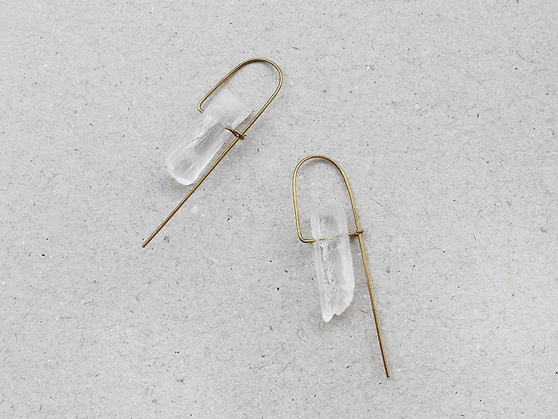 简约透明水晶柱黄铜丝耳环 - 耳环/耳夹 - 宝石 透明