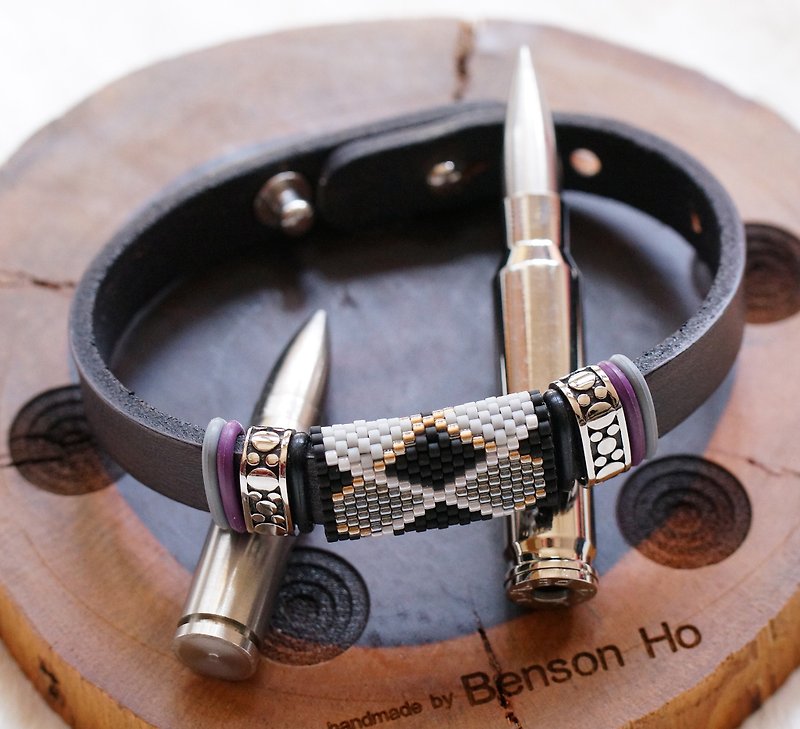 日本玻璃珠皮手带 ( Aiko Beads Leather Bracelet ) - 手链/手环 - 真皮 