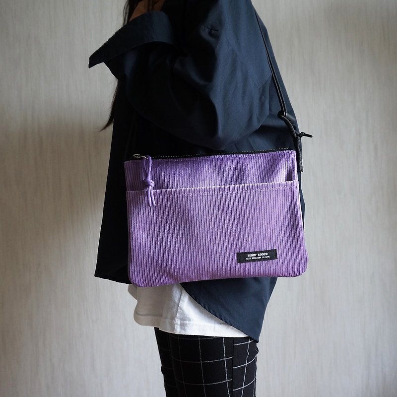 コーデュロイサコッシュバッグ　ラベンダー色 - 侧背包/斜挎包 - 其他材质 紫色