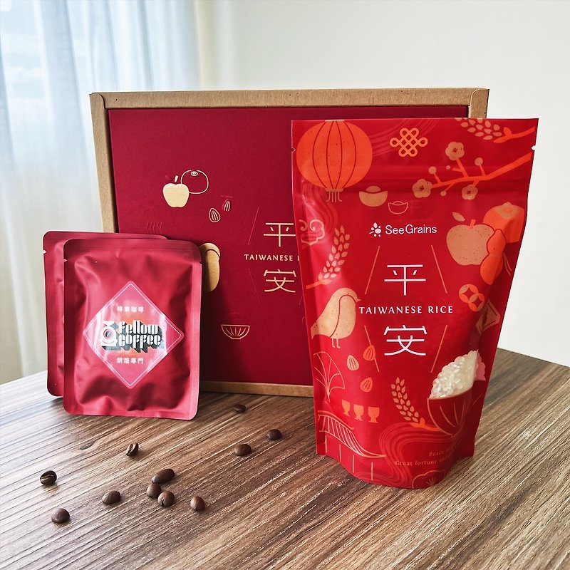 【虎年礼盒】平安报喜 | 米与咖啡礼盒 年节礼盒 - 五谷杂粮/米 - 纸 红色