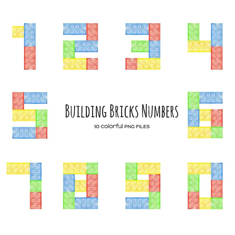 Watercolor Plastic Building Bricks Numbers Digits 0-9 - 插画/绘画/写字 - 其他材质 多色