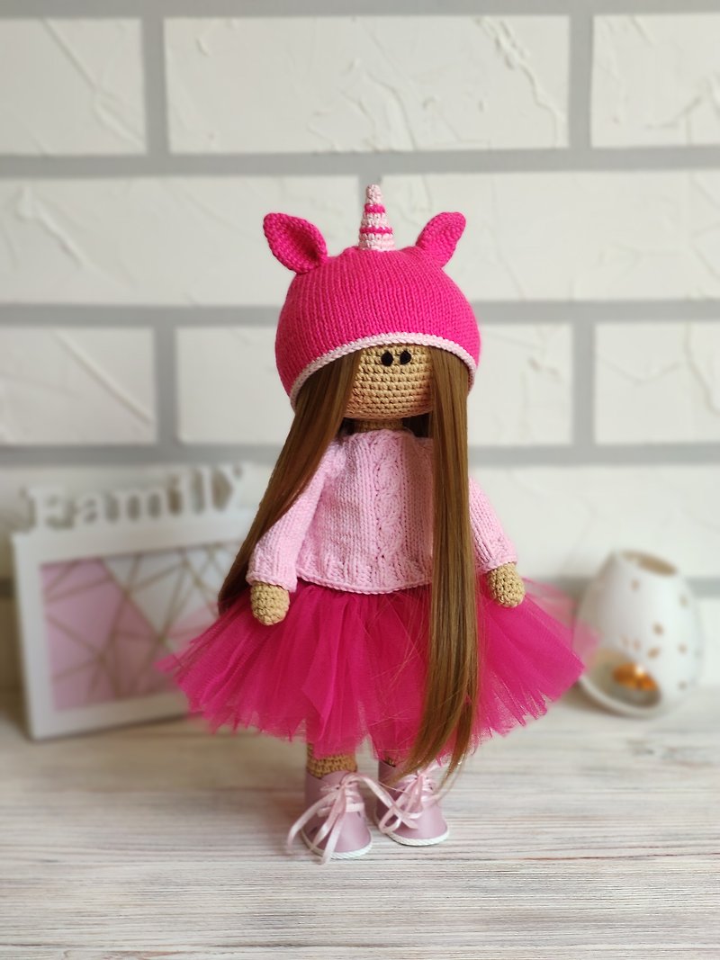 Crochet doll Girl Unicorn in ballet tutu amigurumi toy Knit toy Stuffed doll - 玩具/玩偶 - 棉．麻 粉红色
