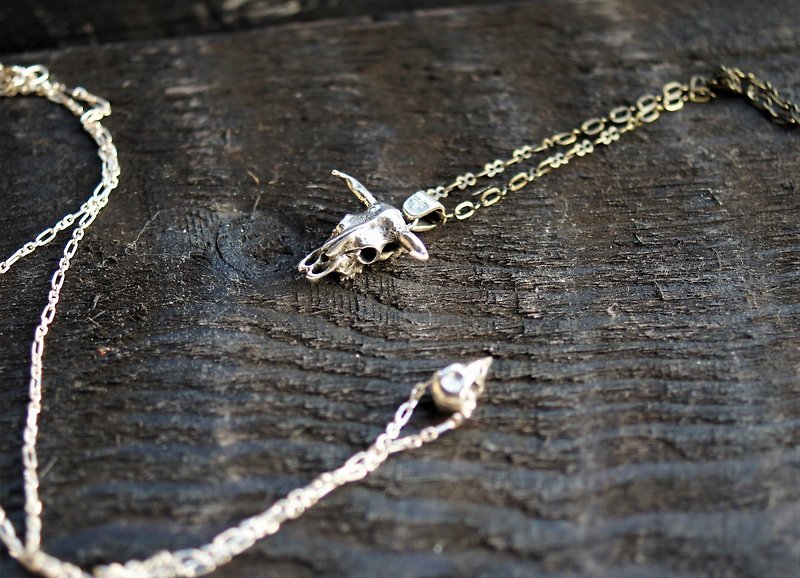 牛头骨小坠 Bull Skull pendant / necklace - 项链 - 其他金属 银色