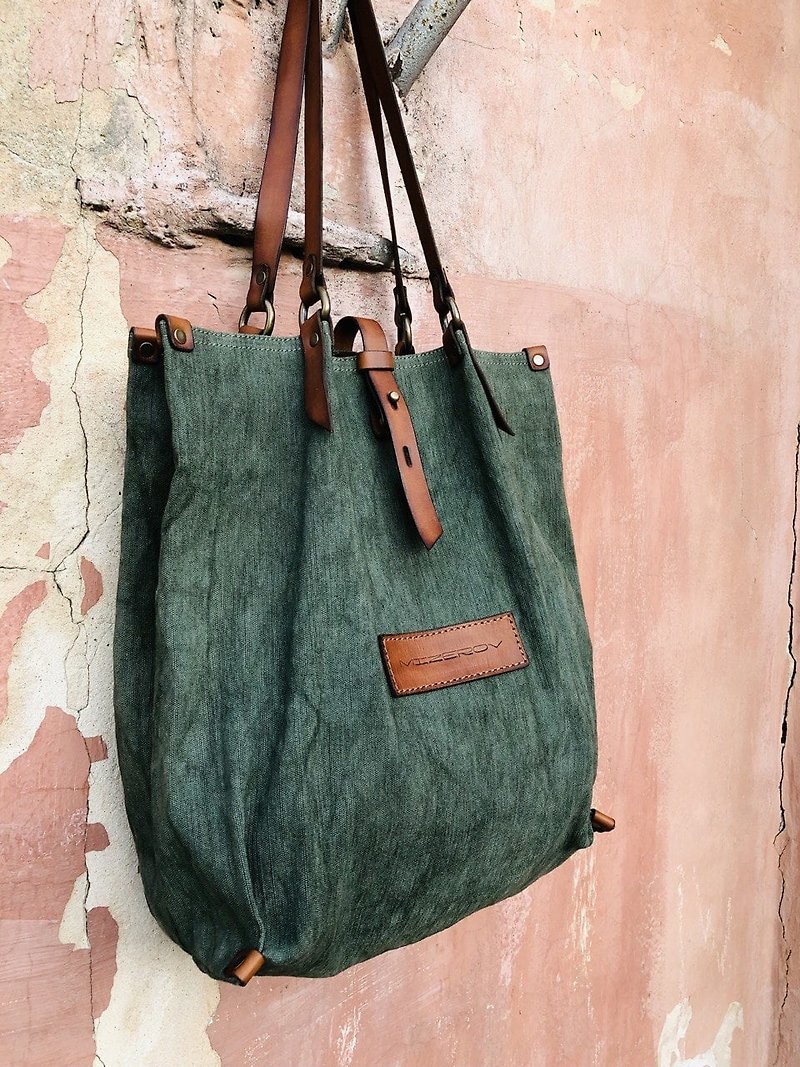 Tote Bag Shopper Bag Women Bag Canvas Bag Cotton Bag Hand Bag - 侧背包/斜挎包 - 棉．麻 绿色