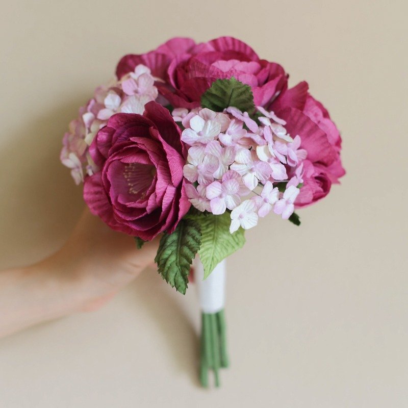 BM106 : Bridesmaid Mini Bouquet, Burgundy - 摆饰 - 纸 红色