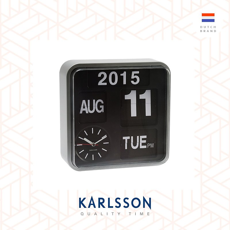 荷兰Karlsson 24.5cm(小) 银黑色自动翻页钟-可挂墙 或 放枱使用. - 时钟/闹钟 - 塑料 灰色