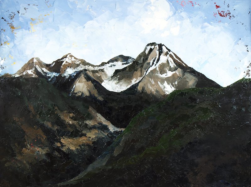 Mountains Painting Landscape Original Art Large Oil Painting Rocky Hand Painted - 墙贴/壁贴 - 其他材质 卡其色