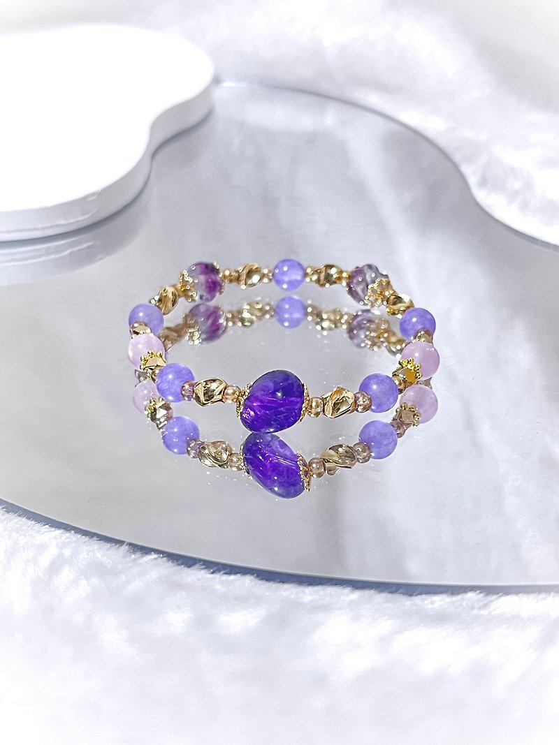 【可订制】紫水晶 • 萤石 • 紫玉髓 | 14K包金水晶手链 - 手链/手环 - 水晶 紫色