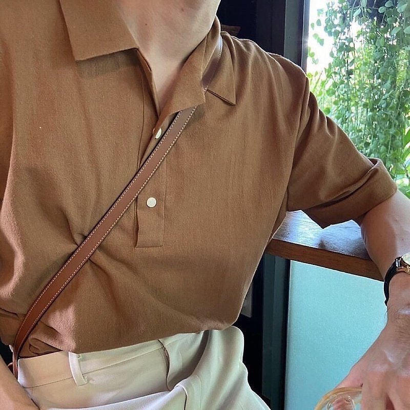 SUMMER SHIRTS  short-sleeves shirt loose-fit Korean Men's shirts Latte Brown - 男装衬衫 - 棉．麻 