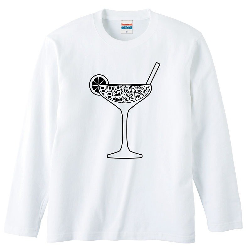 ロングスリーブTシャツ / Skull Drink - 男装上衣/T 恤 - 棉．麻 白色