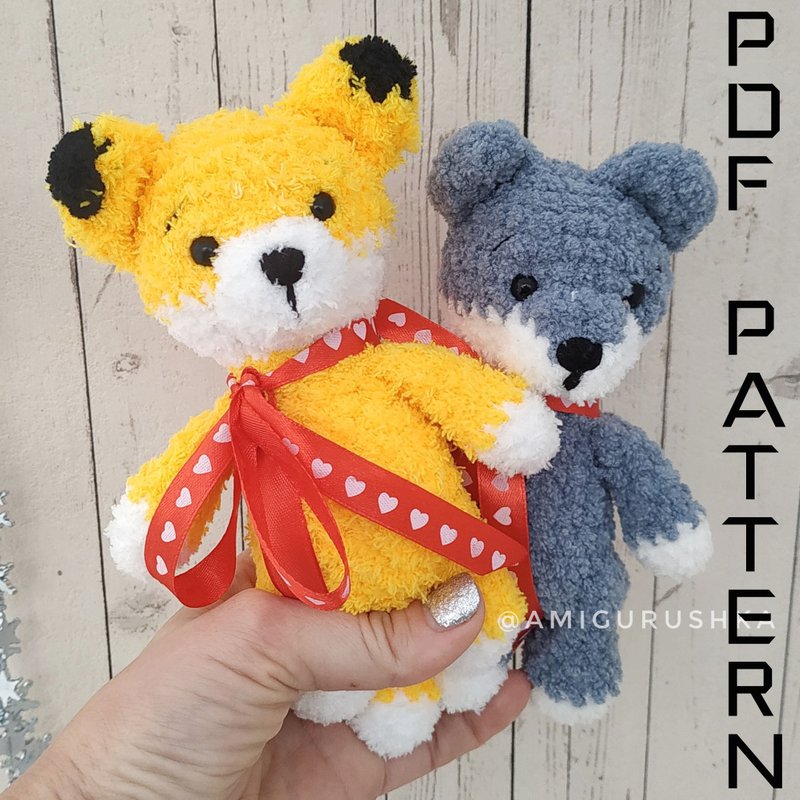 2in1 Amigurumi PATTERN stuffed Fox and stuffed Wolf for mountain nursery - 编织/刺绣/羊毛毡/裁缝 - 其他材质 白色