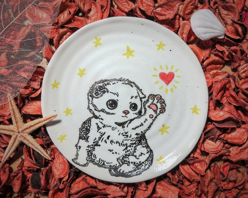 疗愈陶瓷手绘盘 - 小猫的小肉球 - 浅碟/小碟子 - 瓷 红色