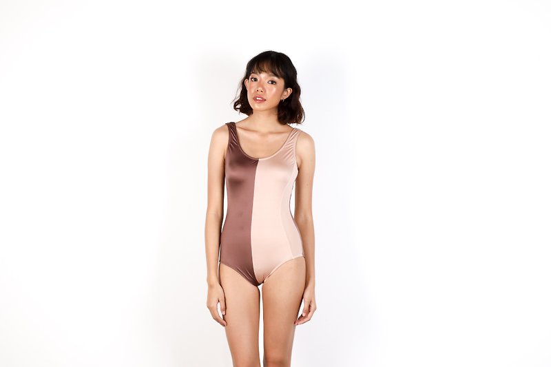Serene suit  連體泳衣 / 米色+棕色 - 女装泳衣/比基尼 - 聚酯纤维 咖啡色