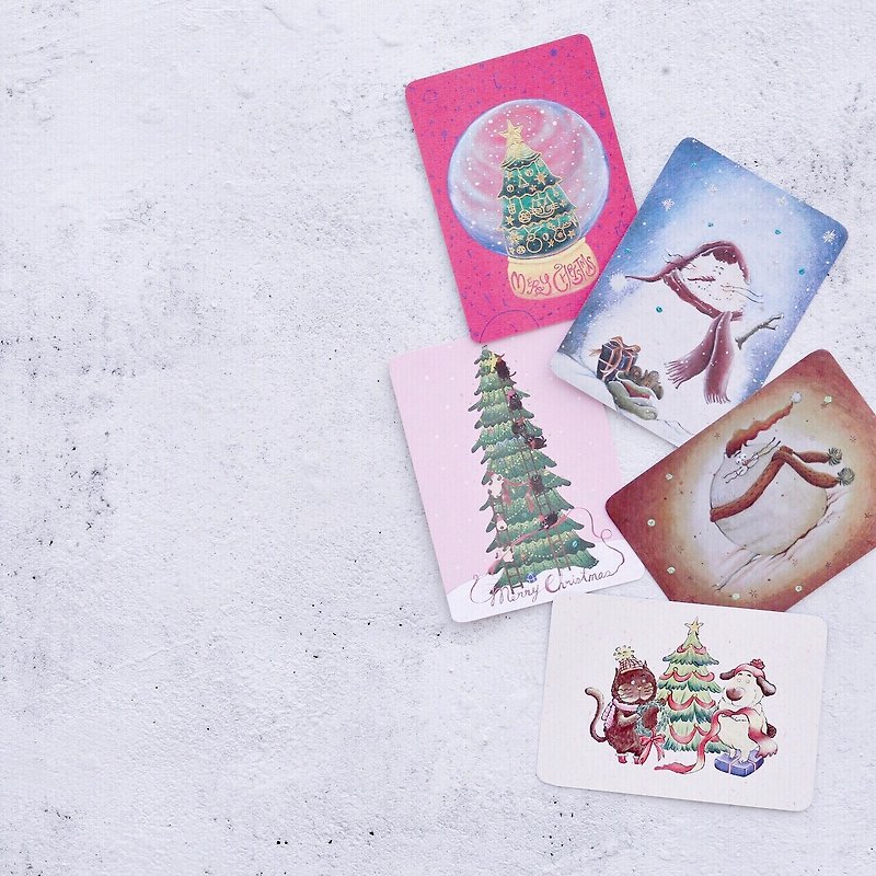 圣诞节卡片/明信片 组合 包(5张不同款 附信封) - 卡片/明信片 - 纸 多色