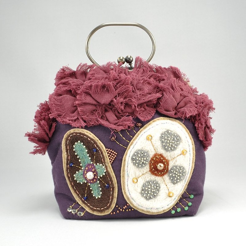 手提包　Bag of gauze embroidered with wool and beads, party bag, fluffy purple bag - 手提包/手提袋 - 羊毛 紫色