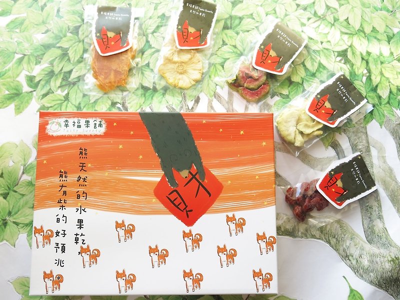 幸福果铺-熊有柴(财)水果干新年礼盒(4格12入) - 水果干 - 新鲜食材 红色