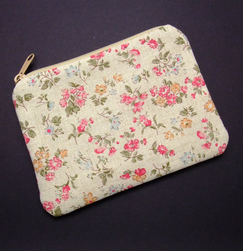 拉链零钱包，卡片包，钥匙包，耳机包，小物包 - (ZS-193) - 零钱包 - 棉．麻 粉红色
