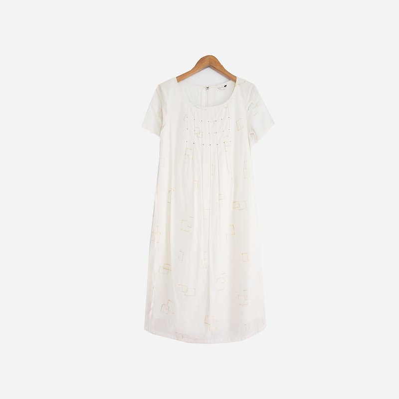 脱臼古着 / 线条印花白洋装 no.744A1 vintage - 洋装/连衣裙 - 其他材质 白色