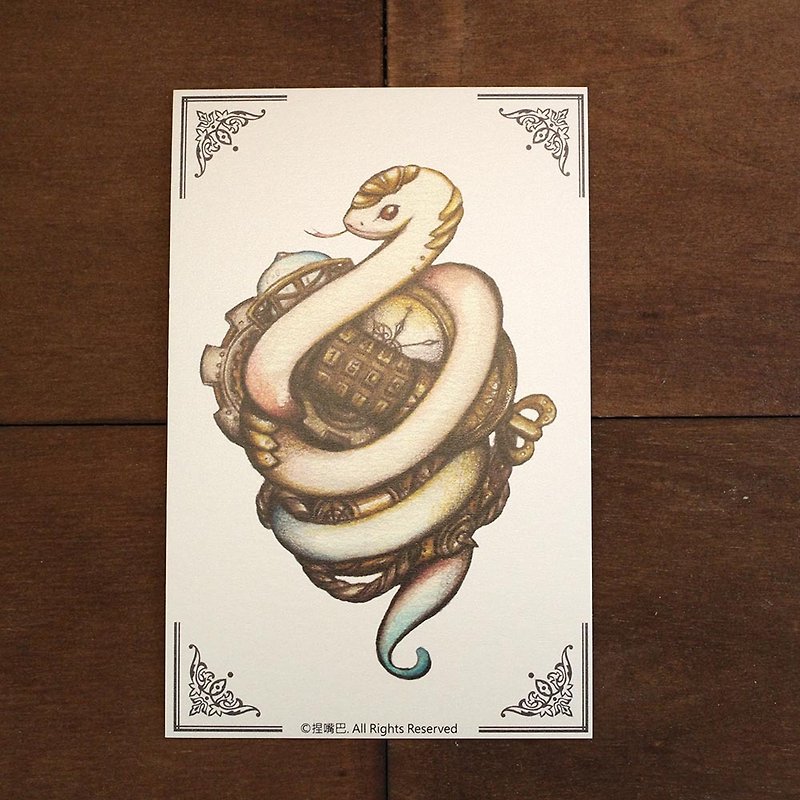 蒸汽庞克系列-白蛇明信片 - 卡片/明信片 - 纸 白色