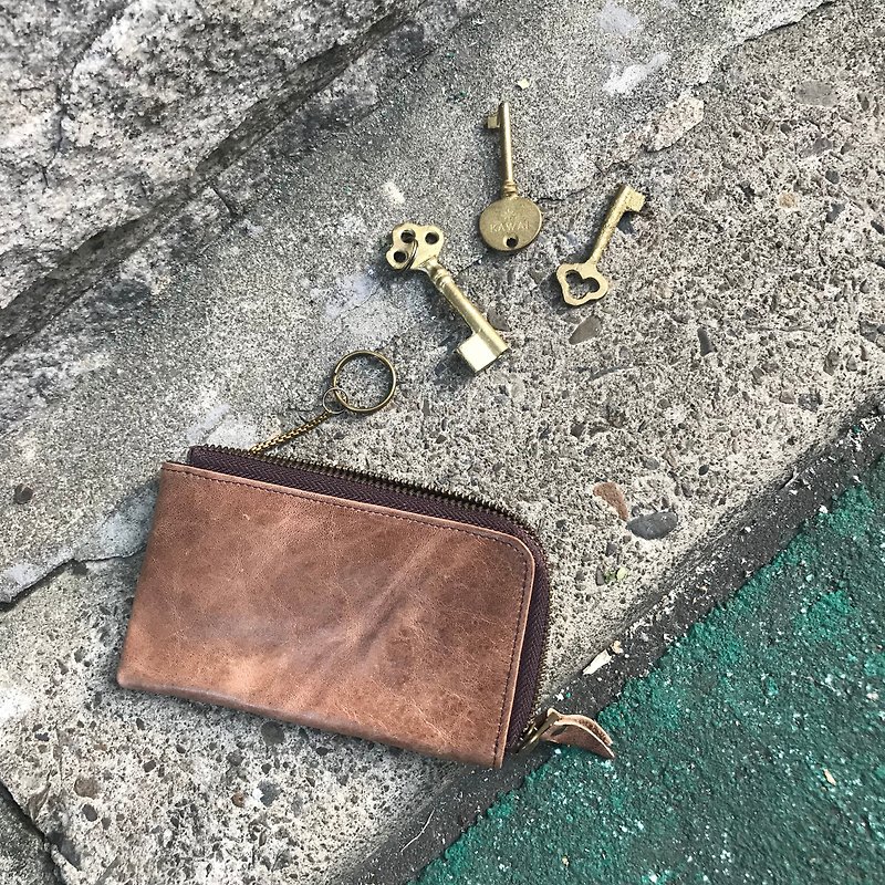 Sienna真皮L拉链长钥匙卡片零钱包*可同时放长钥匙车钥匙和感应卡的小包 - 钥匙链/钥匙包 - 真皮 咖啡色