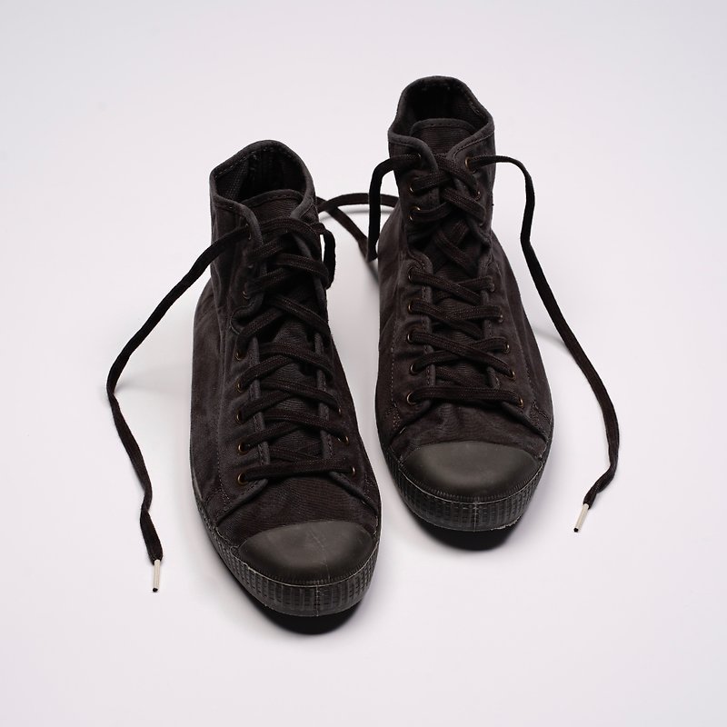 西班牙帆布鞋 CIENTA U61777 01 黑色 黑底 洗旧布料 大人 高筒 - 女款休闲鞋 - 棉．麻 黑色