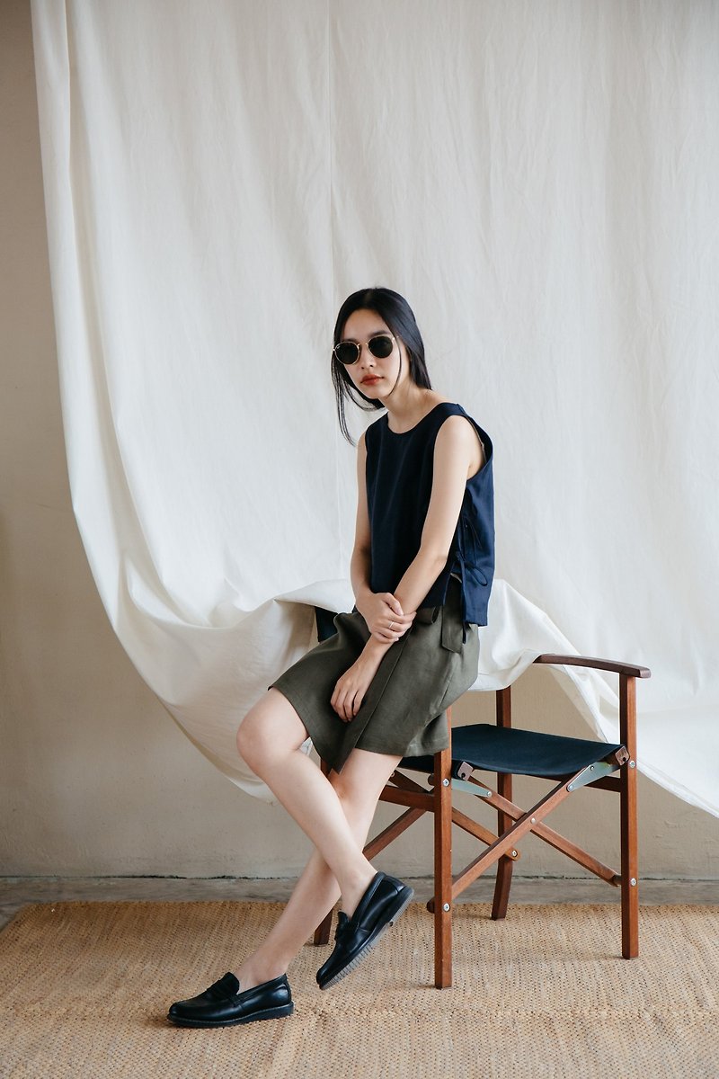 Wrap skirt shorts in Olive - 裙子 - 棉．麻 绿色