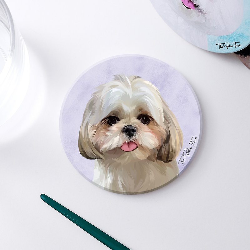 西施犬 狗狗-圆型陶瓷吸水杯垫/动物/居家用品 - 杯垫 - 陶 