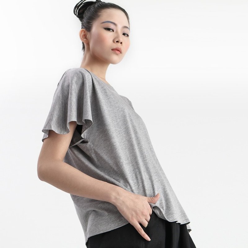 【订制】荷叶袖针织T恤 - 女装 T 恤 - 棉．麻 灰色