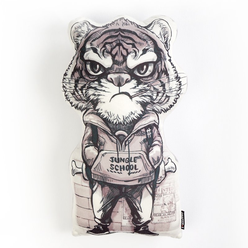 Tiger boy wear hoodie Backrest pillow New arrival Gift New Year - 枕头/抱枕 - 聚酯纤维 灰色