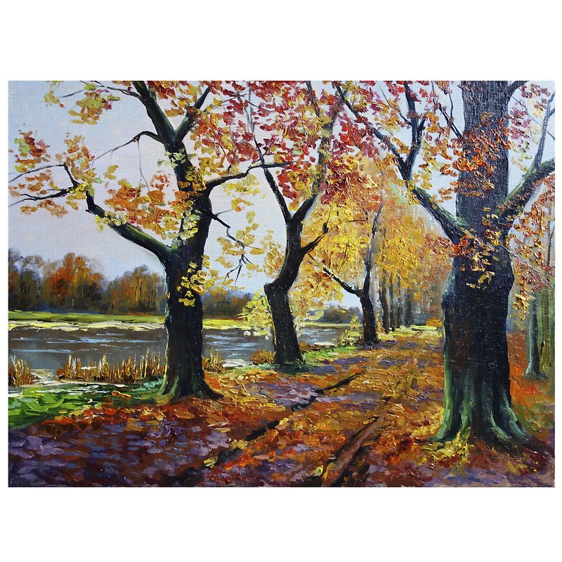 Fall Tree Painting Original Oil Landscape Artwork Autumn Canvas Art - 海报/装饰画/版画 - 其他材质 多色