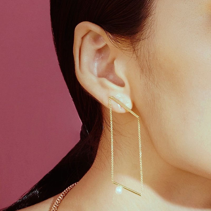 细缀珍珠光影耳环 Es - 耳环/耳夹 - 纸 金色