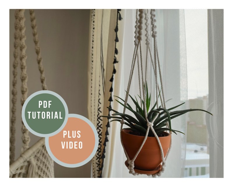 Macrame plant hanger without tassel pattern PDF - beginner pattern diy tutorial - 植栽/盆栽 - 其他材质 