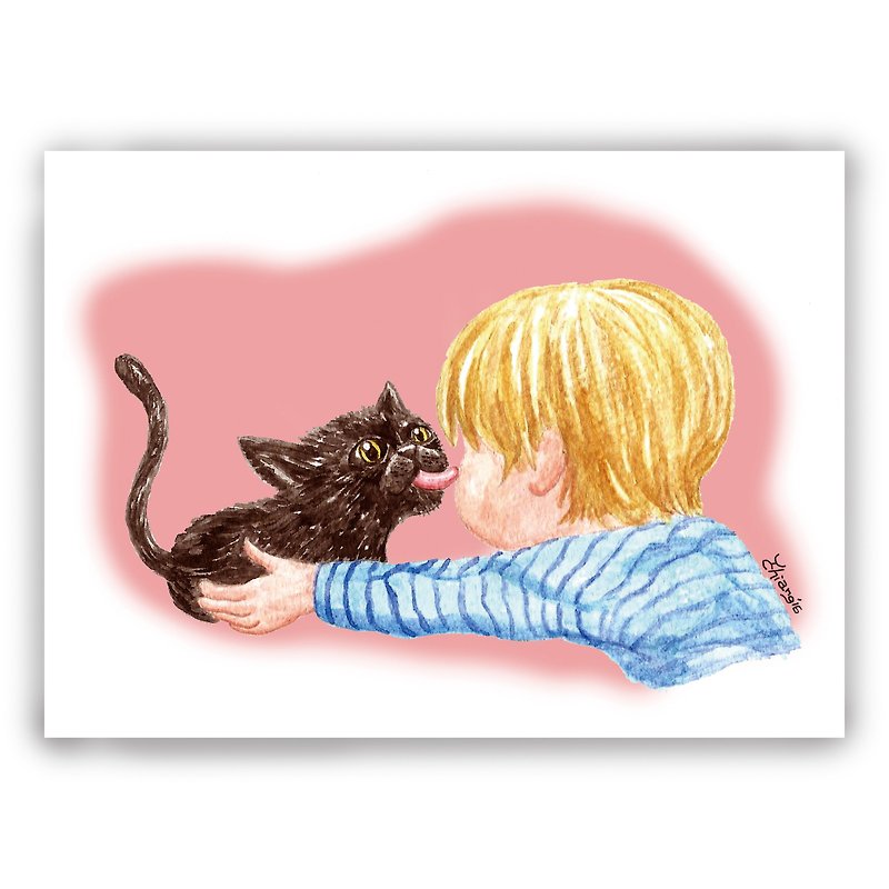 手绘插画万用卡/卡片/明信片/插画卡--亲亲 猫咪 Kissing Kitten - 卡片/明信片 - 纸 